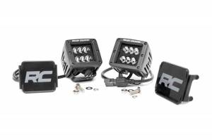 Rough Country - 70903BL | 2-inch Square Cree LED Lights - (Pair | Black Series, Spot Beam)