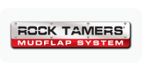 Rock Tamers - 00108 | Rock Tamers Hitch Receiver Mounted 2.0" Hub Mud Flap System | Matte Black/Stainless Steel Trim Plates