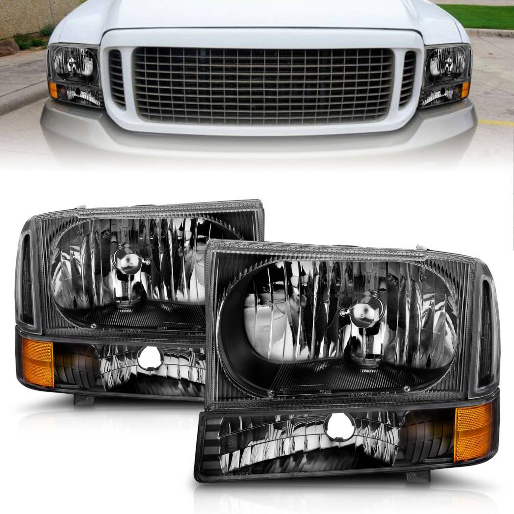 EAGLE EYES Headlight + Corner Light Combo For 1999-2004 F250 F350 Excursion – Black Housing, SAE DOT