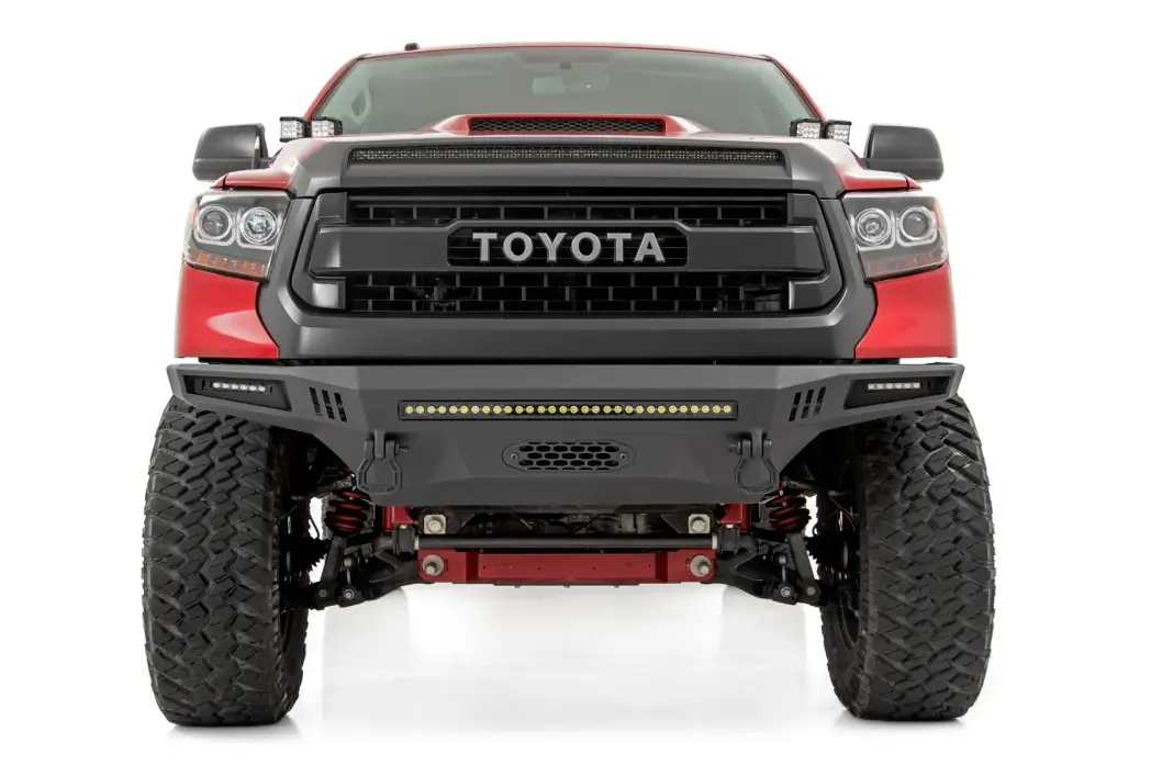 Carbon Steel Front Bumper With LED Corner Lights For 2014-2020 Toyota Tundra - Textured Black
