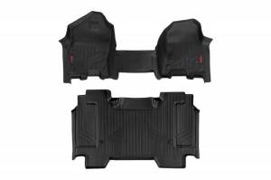 Rough Country - M-31410 | Rough Country Floor Mats For Ram 1500 2/4WD (2019-2024) 1500 TRX (2021-2024) | Front & Second Row, Front Bench Seat, Crew Cab, Without Factory Under Seat Storage