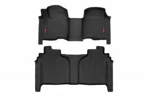 Rough Country - M-21613 | Rough Country Floor Mats Chevrolet Silverado/GMC Sierra 1500/2500 HD/3500 HD (2019-2025) | Front & Second Row, Front Bench Seats, Factory Under Seat Storage, Crew Cab