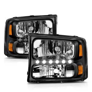 Anzo USA - 111106 | Anzo USA Crystal Headlights Black w/ LED 1pc (2000-2004 Excursion | 1999-2004 F250, F350 Super Duty)