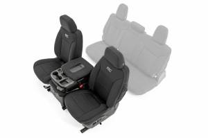 Rough Country - 91035 | Rough Country Neoprene Seat Covers | First Row, With Rear Cup Holder (2019-2025 Silverado, Sierra 1500 2WD/4WD)