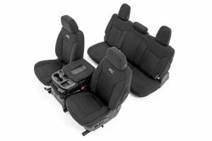 Rough Country - 91039 | Rough Country Neoprene Seat Covers | First & Second Row, Without Backseat Storage Or Cup Holder (2019-2025 Silverado, Sierra 1500 2WD/4WD)