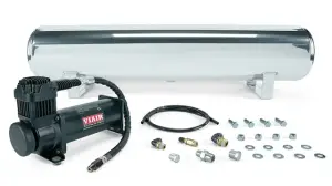 Air Lift Performance - 27806 | Air Lift Performance 4 Gal. Polished Tank w/ Viair 444c black compressor, 1/4" & 3/8" fittings & tank mounting hardware