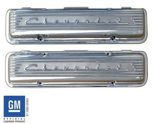 PML Covers - PML Polished Chevy Small Block, Staggered Bolt Pattern, With Raised Chevrolet Script With Fins