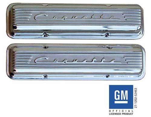PML Covers - PML Polished Corvette Small Block, Pre-1986, With Raised Corvette Script With Fins