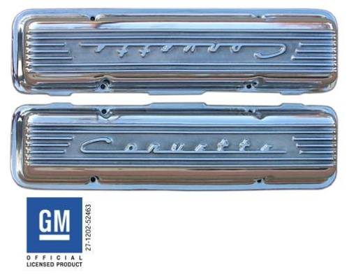 PML Covers - PML Polished Corvette Small Block, Staggered Bolt Pattern, With Raised Corvette Script With Fins