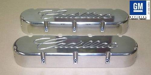 PML Covers - PML Polished Cadillac 368, 425, 472 & 500, Flat Top Style, With Machined Large Cadillac Script