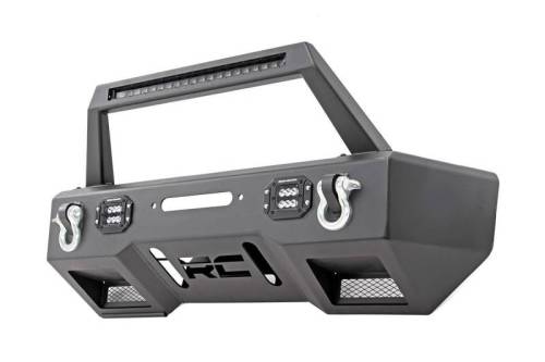 Rough Country - 11826 | Rough Country Front Bumper For Jeep Gladiator JT (2020-2023) / Wrangler 4xe (2021-2023) / Wrangler JK & JL (2007-2023) | Bumper With Light Hoop & Black Series LED Light