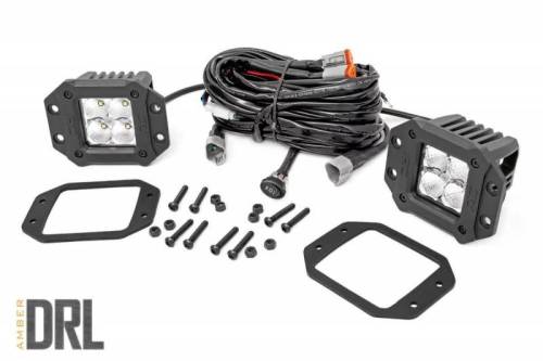 Rough Country - 70803DRLA | 2-inch Square Flush Mount Cree LED Lights - (Pair | Chrome Series w/ Amber DRL)