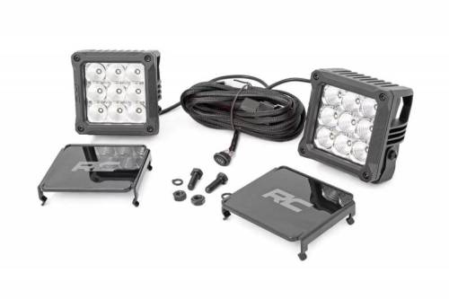 Rough Country - 70905DRL | 4-inch Square Cree LED Lights - (Pair | Chrome Series w/ Cool White DRL)