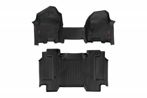 Rough Country - M-31410 | Rough Country Floor Mats For Ram 1500 2/4WD (2019-2024) 1500 TRX (2021-2024) | Front & Second Row, Front Bench Seat, Crew Cab, Without Factory Under Seat Storage