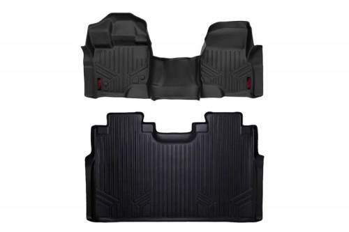 Rough Country - M-51153 | Rough Country Floor Mats For Ford F-150 (2015-2024) / Lighting (2022-2024) / Raptor (2017-2024) | Front & Second Row, Front Bench Seat, Crew Cab, No Factory Under Seat Storage