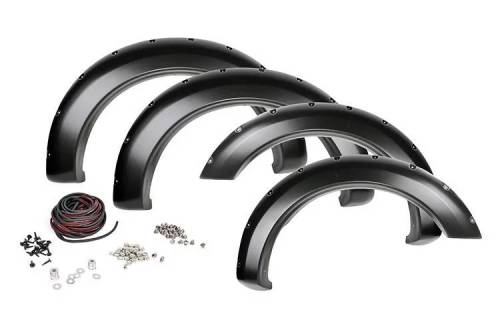 Rough Country - F-F21112A | Rough Country Pocket Fender Flares For Ford F-250 / F-350 Super Duty (2017-2022) | Flat Black