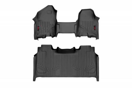 Rough Country - M-31420 | Rough Country Floor Mats Front & Rear For Ram 1500 2/4WD (2019-2023) 1500 TRX (2021-2023) | Front Bench Seat, Crew Cab, With Factory Under Seat Storage