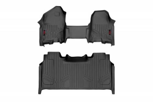 Rough Country - M-31420 | Rough Country Floor Mats For Ram 1500 (2019-2024) 1500 TRX (2021-2024) | Front & Rear Row, Front Bench Seat, Crew Cab, With Factory Under Seat Storage