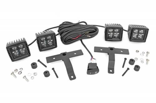 Rough Country - 70824 | Rough Country Quad 2 Inch LED Light Pod Kit For Jeep Gladiator JT / Wrangler 4xe / Wrangler JL | 2018-2023 | Black Series With White DRL