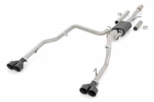 Rough Country - 96011 | Rough Country Performance Cat-Back Dual Exhaust System With Black Tips For Chevrolet Silverado / GMC Sierra 1500 | 2019-2023 | 5.3L Motor