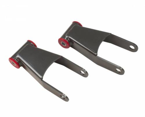 MaxTrac Suspension - 411420 | Rear Lowering Shackles 2 Inch Drop (2011-2022 Chevrolet, GMC 2500 Hd, 3500 HD 2WD/4WD, 2015-2020 F150 2WD/4WD)