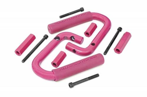 Rough Country - 6501PINK | Jeep Front Solid Steel Grab Handles (07-18 Wrangler JK | Pink)