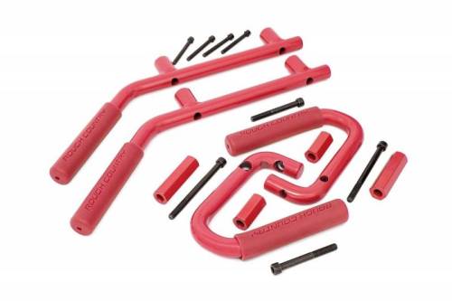 Rough Country - 6503RED | Jeep Solid Steel Grab Handle Set (07-18 Wrangler JK | Red)