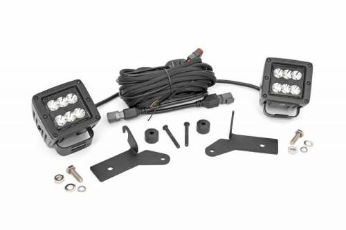 Rough Country - 70052 | Rough Country 2 Inch LED Light Cube & Lower Windshield Kit For Jeep Gladiator JT (2020-2022) / Wrangler 4xe (2021-2023) / Wrangler JL (2018-2023) | Black Series