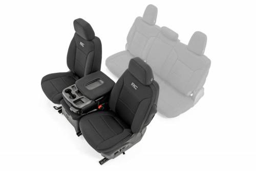 Rough Country - 91035 | Rough Country Neoprene Seat Covers | First Row, With Rear Cup Holder (2019-2025 Silverado, Sierra 1500 2WD/4WD)