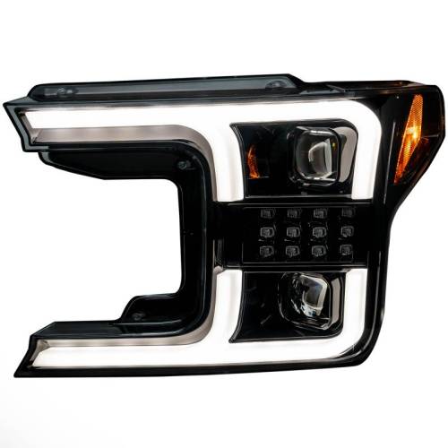 Recon Truck Accessories - 264390BKCS | Ford F150 18-20 Projector Headlights OLED DRL, LED Turn Signals Smoked/Black