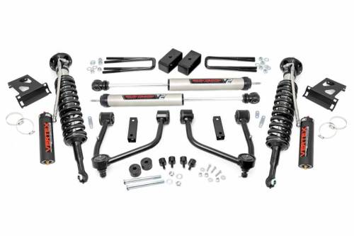 Rough Country - 76857 | Rough Country 3.5 Inch Toyota Tundra 2/4WD (2007-2021) | Aluminum Finish, Front Vertex Adjustable Coilovers (4WD Only), Rear V2 Shocks