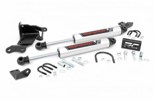 Rough Country - 8730470 | Rough Country 2.5-8 Inch Dual V2 Steering Stabilizer Jeep Gladiator JT / Wrangler 4xe, JL, JL Unlimited 4WD | 2018-2023