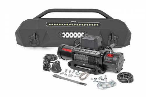 Rough Country - 10721 | Rough Country Front Hybrid Bumper For Toyota Tacoma 2/4WD | 2016-2023 | PRO12000S Winch, Black Series Light Bar
