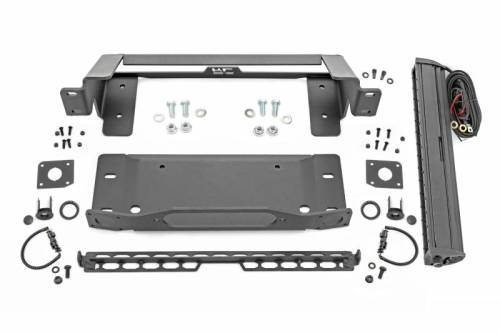 Rough Country - 51068 | Rough Country High Winch Mount For Factory Modular Bumper Ford Bronco 4WD | 2021-2023 | Winch Mount Only, Black Series With DRL Light Bar