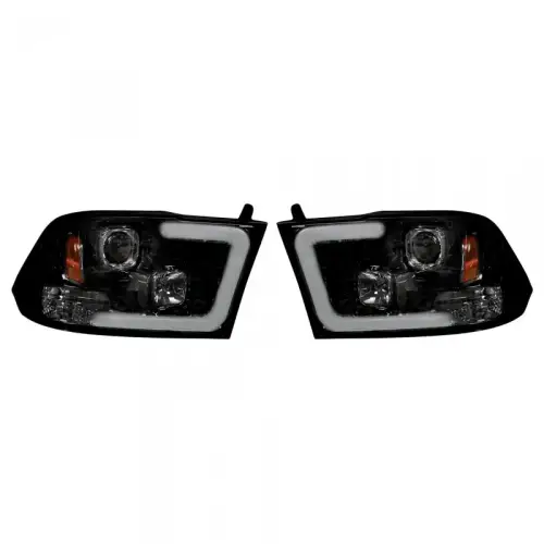 Recon Truck Accessories - 264270BKC | Dodge RAM 1500 09-19 & 2500/3500 10-18 Projector Headlights OLED Halos & DRL in Smoked/Black