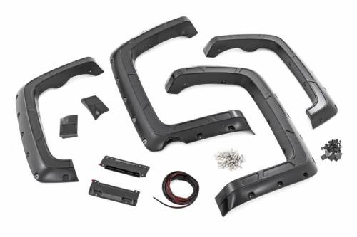 Rough Country - A-C11612 | Rough Country Defender Fender Flares For Chevrolet Silverado 1500 (2014-2018) / Silverado 2500 HD (2015-2019) | 5' 9" Bed, Flat Black