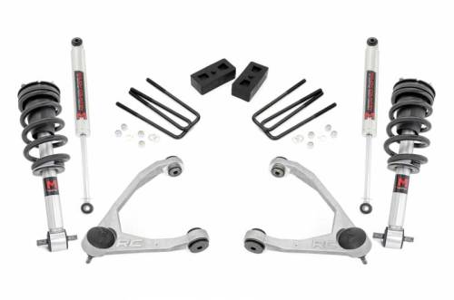 Rough Country - 19840 | Rough Country 3.5 Inch Lift Kit Chevrolet Silverado / GMC Sierra 1500 (2007-2016) | Aluminum Finish Arm, M1 Monotube Struts (2014-2016), M1 Monotube Struts