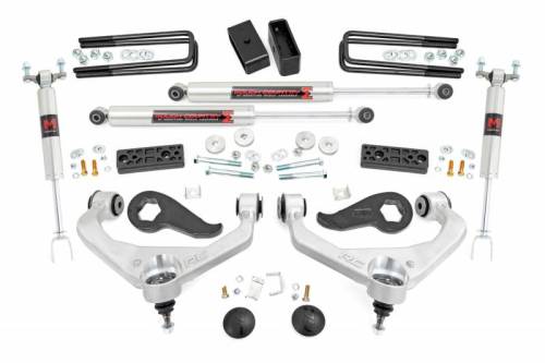Rough Country - 95640 | Rough Country 3 Inch Lift Kit With Aluminum Upper Control Arms M1 Shocks (2020-2025 Silverado, Sierra 3500 HD 2WD/4WD | Dual Rear Wheel | Factory Rear Over Loads)