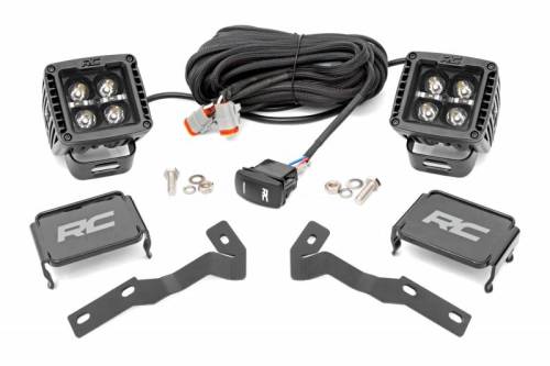 Rough Country - 71082 | Rough Country Low Profile LED Ditch Light Kit For Toyota Tacoma (2016-2023) | Black Series With White DRL