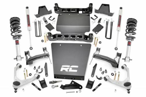 Rough Country - 11640 | Rough Country 7 Inch Lift Kit With Stamped Steel Lower Control Arms Chevrolet Silverado / GM Sierra 1500 4WD | 2016-2018 | M1 Struts With M1 Rear Shocks