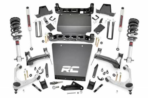 Rough Country - 11640 | Rough Country 7 Inch Lift Kit With Stamped Steel Lower Control Arms Chevrolet Silverado / GM Sierra 1500 4WD | 2016-2018 | M1 Struts With M1 Rear Shocks