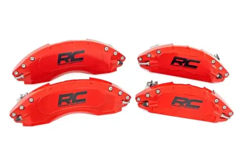 Rough Country - 71122A | Rough Country Caliper Front And Rear Covers For Ford F-150 / Expedition / Raptor 2WD/4WD | 2012-2020 | Red | Electric Parking Brake