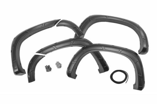 Rough Country - A-C12211 | Rough Country Defender Fender Flares For Chevrolet Silverado 1500 2/4WD (2019-2025) | Flat Black