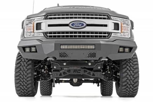 Rough Country - 10776A | Rough Country Front Bumper With LED 20 Inch Light Bar And Cube Lights For Ford F-150 | 2018-2020