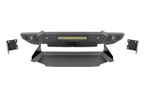 Rough Country - 10808A | Rough Country High Clearance Front Bumper With LED Lights & Skid Plate For Ram 1500 | 2019-2023 | Without Tow Hooks