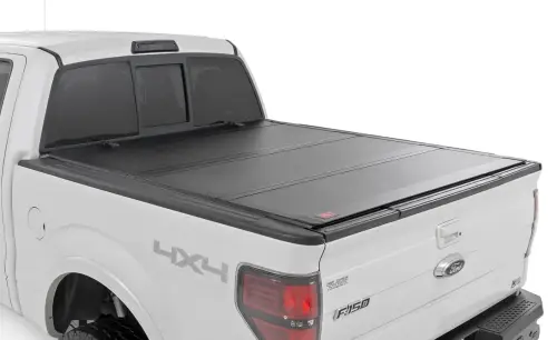 Rough Country - 49214550 | Rough Country Hard Tri-Fold Flip Up Tonneau Bed Cover For Ford F-150 2WD/4WD | 2004-2014 | 5'7" Bed