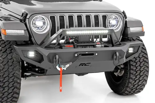 Rough Country - 10585 | Rough Country Front Winch Bumper With LED Lights Jeep Gladiator JT, Wrangler JK, JL, Wrangler Unlimited, JK, JL