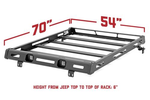 Rough Country - 10622 | Rough Country Roof Rack Jeep Wrangler JL 4WD (2018-2023) / Wrangler 4xe (2021-2023) | Black Series 50" LED Light Bar & 2" Flush Mount Cube Lights