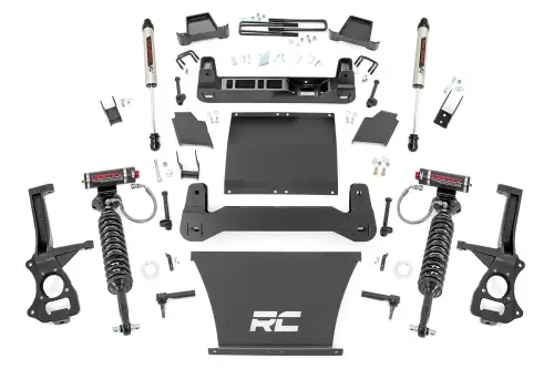 Rough Country - 27557 | Rough Country 4 Inch Lift Kit Chevrolet Silverado / GMC Sierra 1500 | 2019-2024 | Gas Trailboss/AT4, Front Vertex Adjustable Coilovers, Rear V2 Shocks