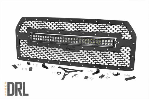 Rough Country - 70193BDA | Ford Mesh Grille | 30in Dual Row Black Series LED w/ Amber DRL (15-17 F-150)